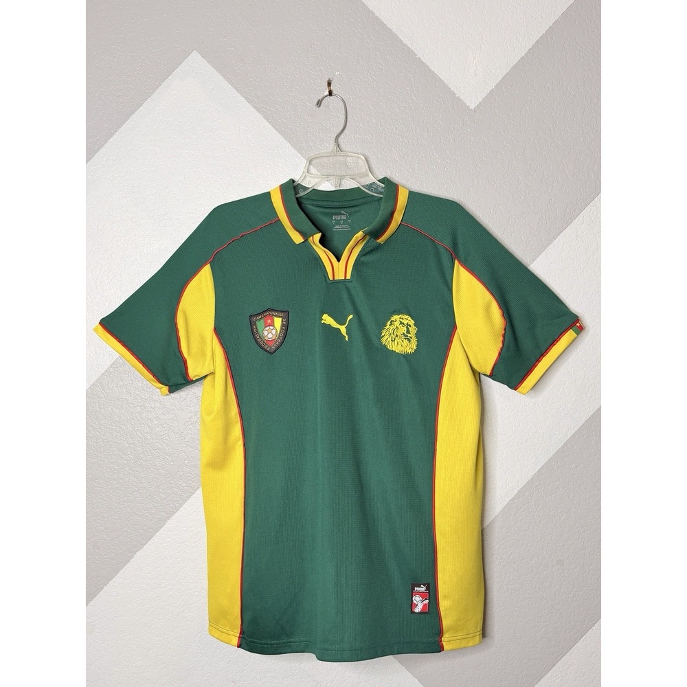 Puma Cameroon 1998-99 Era Retro World Cup Home Soccer Jersey Men L Green Yellow - Picture 2 of 10